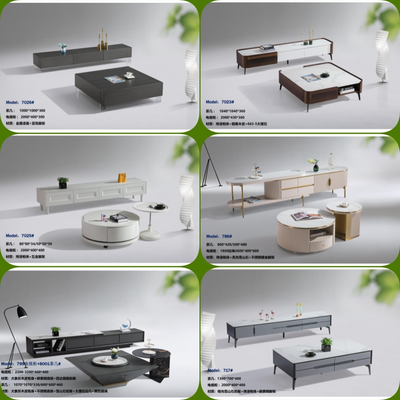 岩板电视柜茶几组合简约现代轻奢电视机地柜子家用卧室小户型客厅 住宅家具 沙发+茶几+电视柜+角几 原图主图