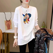 打底衫 秋冬中长款 遮屁股配鲨鱼裤 女宽松叠穿卫衣内搭加绒大白t恤