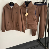 冬季 长袖 双面穿棉服马甲 长裤 新款 连帽加绒卫衣 简约保暖三件套装