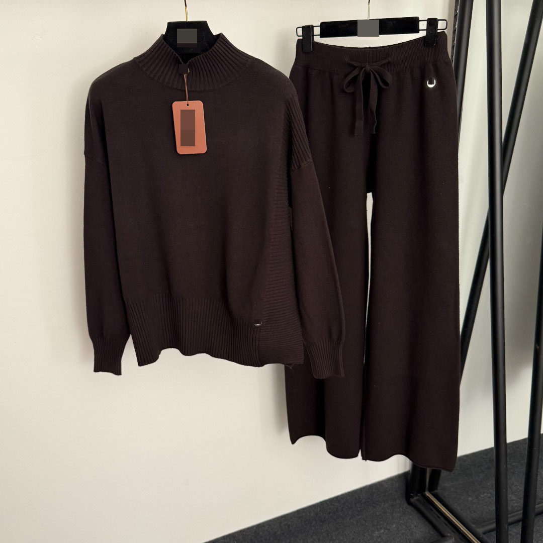 气质套装金属圈装饰侧开叉半高领长袖套头针织衫松紧腰休闲长裤,女装/女士精品,时尚套装,淘宝优惠券,粉丝福利购,淘宝优惠卷