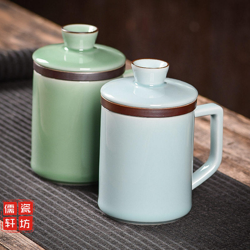 家用带盖喝茶杯子龙泉窑图片