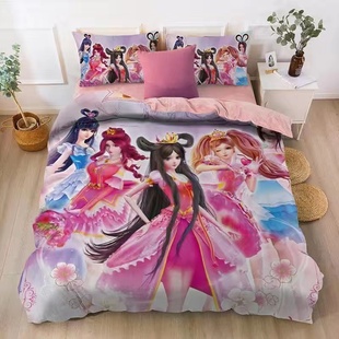 卡通叶罗丽精灵梦床单被套冬季加厚加绒水晶绒王默冰公主三四件套