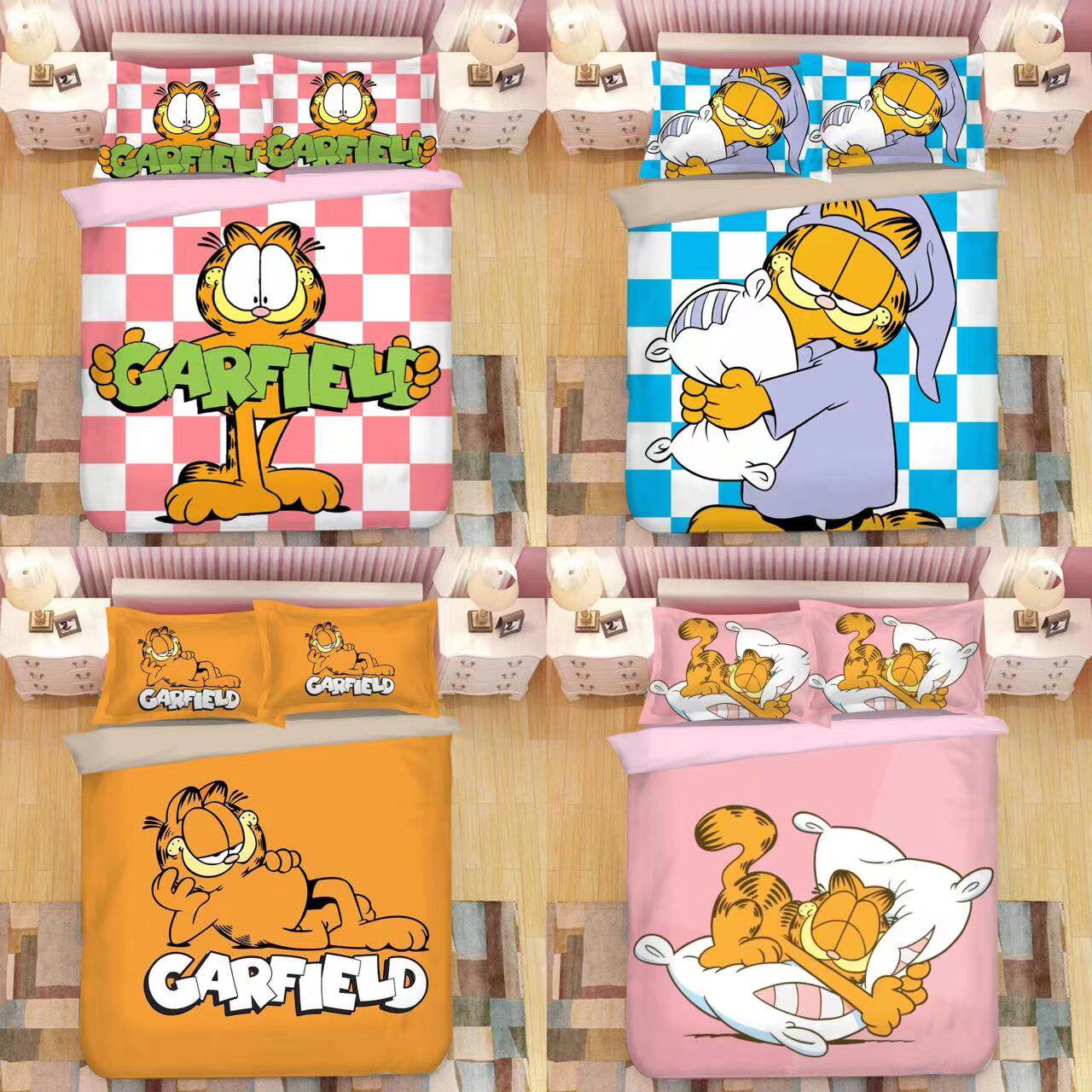 来图定制加菲猫床单被套可爱加菲猫欧迪儿童床品学生宿舍床三件套