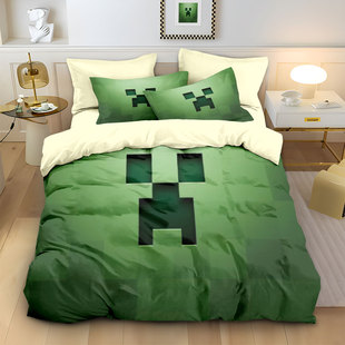 来图定制Minecraft我的世界纯棉床单被套苦力怕JJ怪宿舍床三件套