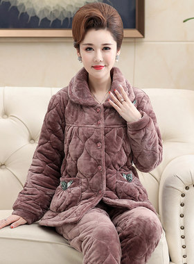 冬女士珊瑚绒夹棉加绒加厚家居服