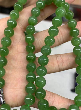 泓缘 跨境俄料和田碧玉圆珠项链 菠菜绿民族风女款玉石毛衣链批发