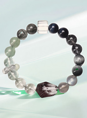 五行水木相生手链天然聚宝盆水晶手链五行补水补木绿幽灵手链