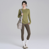 岚纹美利奴羊毛瑜伽服健身服长袖 宽松速干跑步罩衫 训练运动上衣女