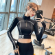 岚纹立领健身瑜伽服女短款 半拉链性感运动服上衣秋冬 跑步训练长袖
