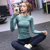岚纹紧身瑜伽服长袖 女秋冬弹力跑步t恤训练健身服打底衫 运动上衣