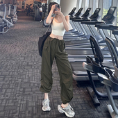 运动裤 薄款 女美式 夏季 休闲户外登山跑步健身街舞长裤 岚纹宽松工装