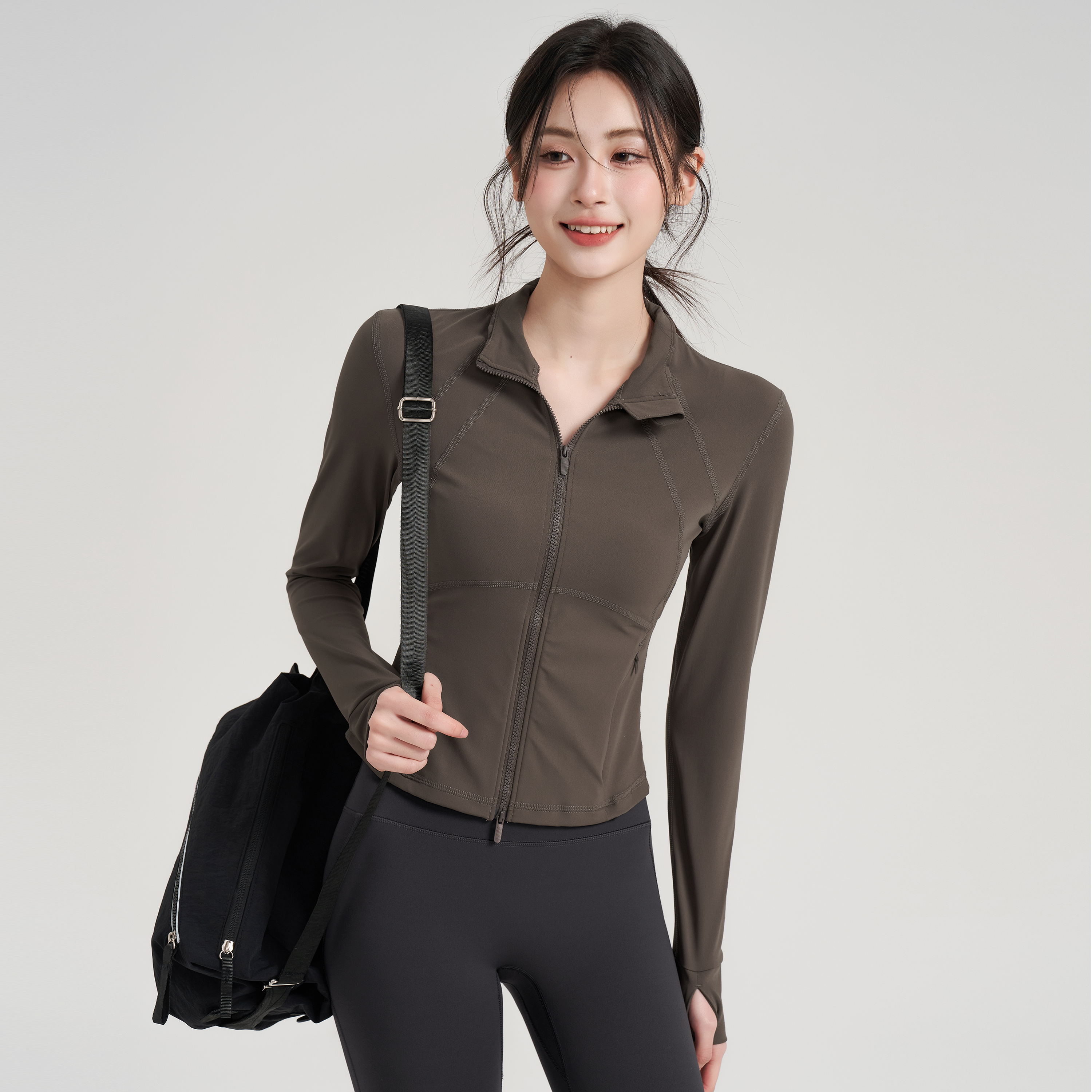 瑜伽服健身外套女立领跑步长袖