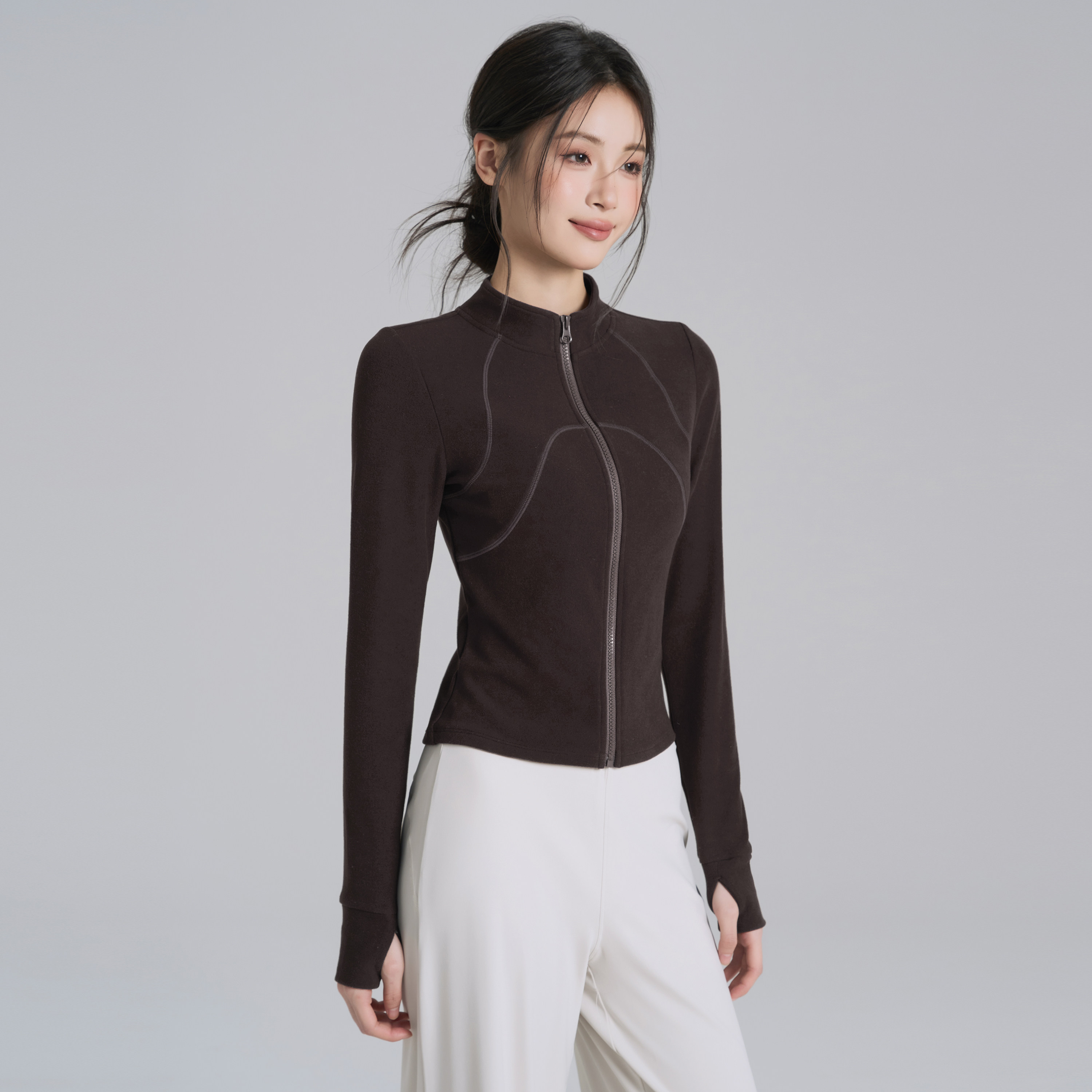 岚纹秋冬立领健身瑜伽服外套女德绒修身显瘦运动上衣跑步训练长袖,运动服/休闲服装,运动茄克/外套,淘宝优惠券,粉丝福利购,淘宝优惠卷