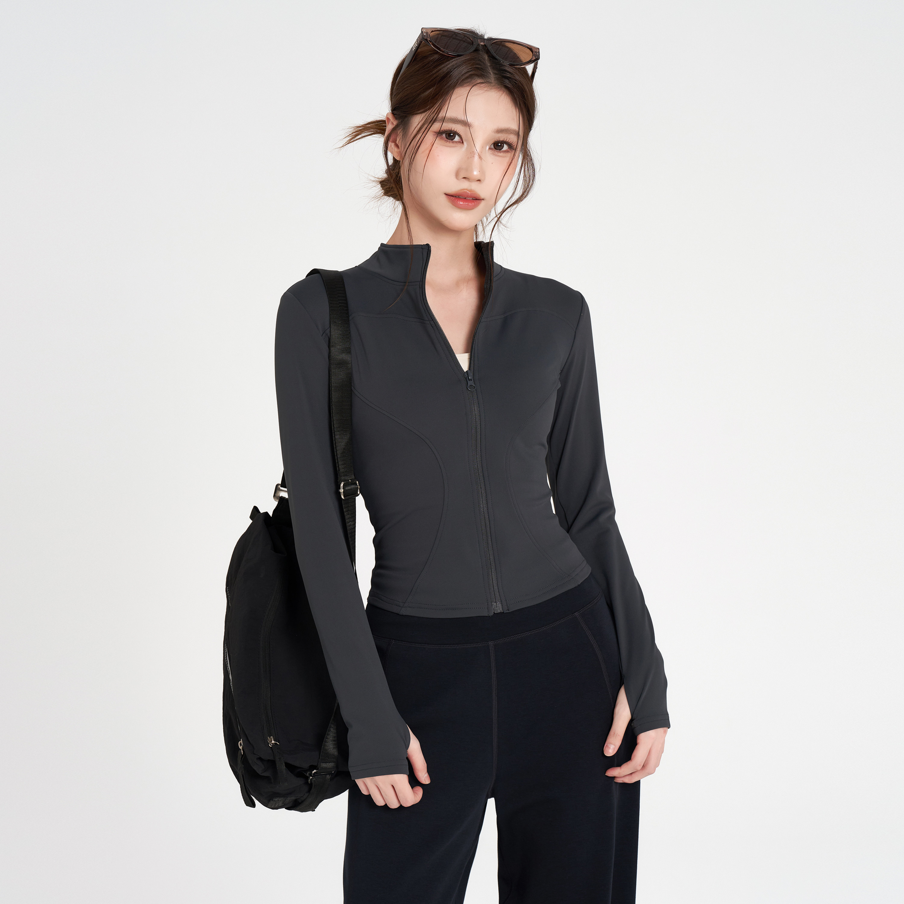 岚纹秋冬薄绒运动外套女跑步骑行长袖显瘦普拉提瑜伽服健身房上衣