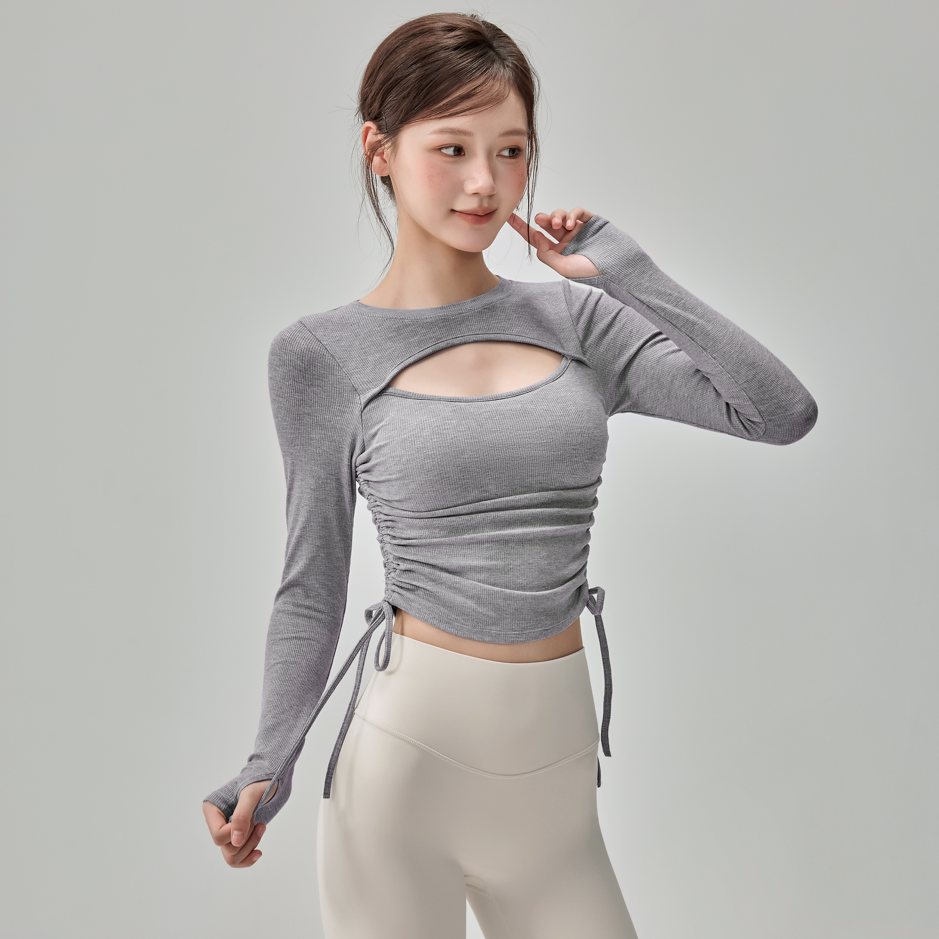 岚纹带胸垫瑜伽服女显瘦运动上衣