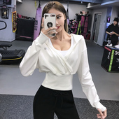 岚纹新款 春季 连帽跑步运动上衣女宽松健身长袖 性感显瘦瑜伽服罩衫