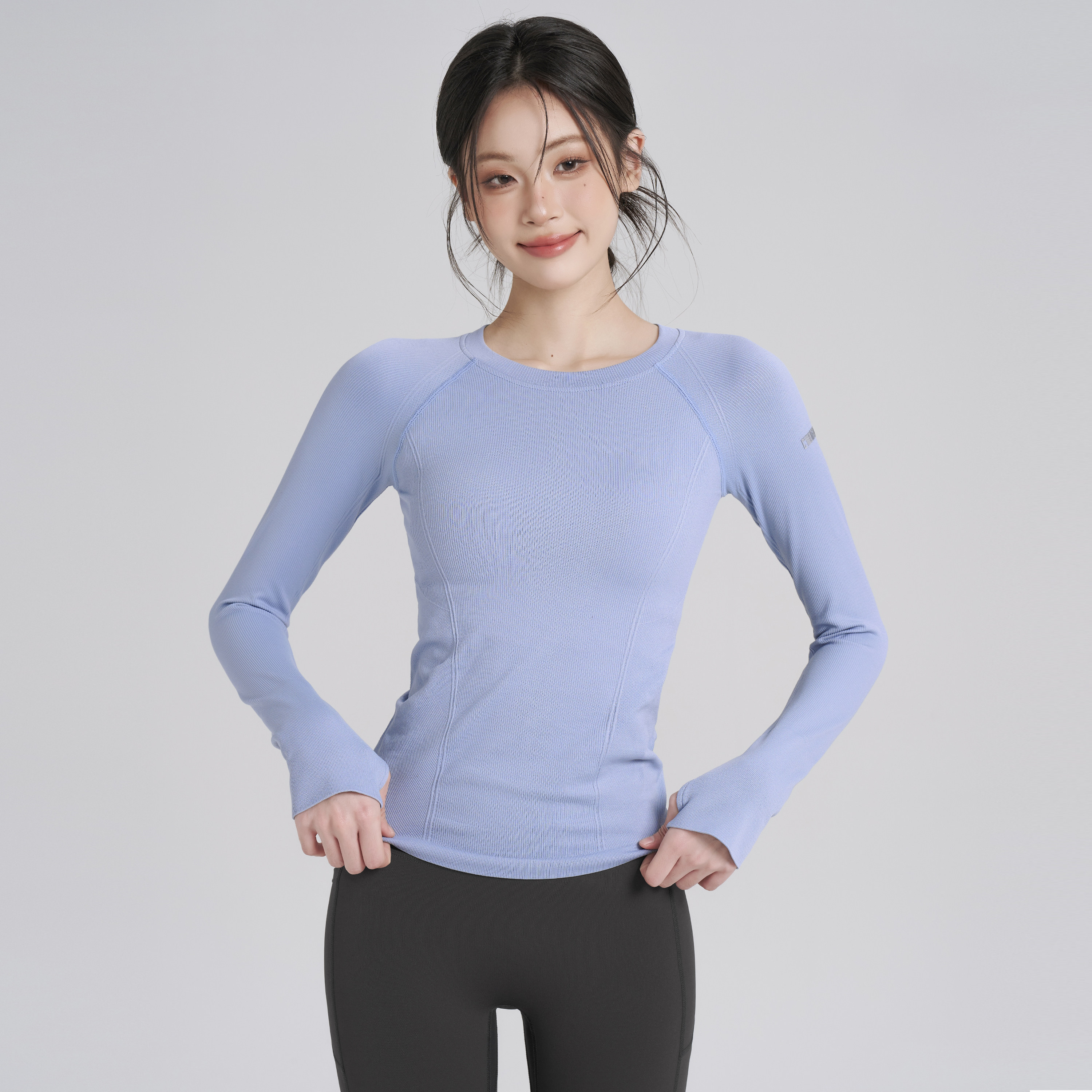 岚纹瑜伽服女跑步健身长袖速干圆领普拉提训练弹力修身运动上衣新,运动/瑜伽/健身/球迷用品,瑜伽t恤,淘宝优惠券,粉丝福利购,淘宝优惠卷