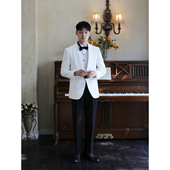 欧美风新郎结婚婚礼一粒扣青果领白色修身 塔士多礼服西服两件套装