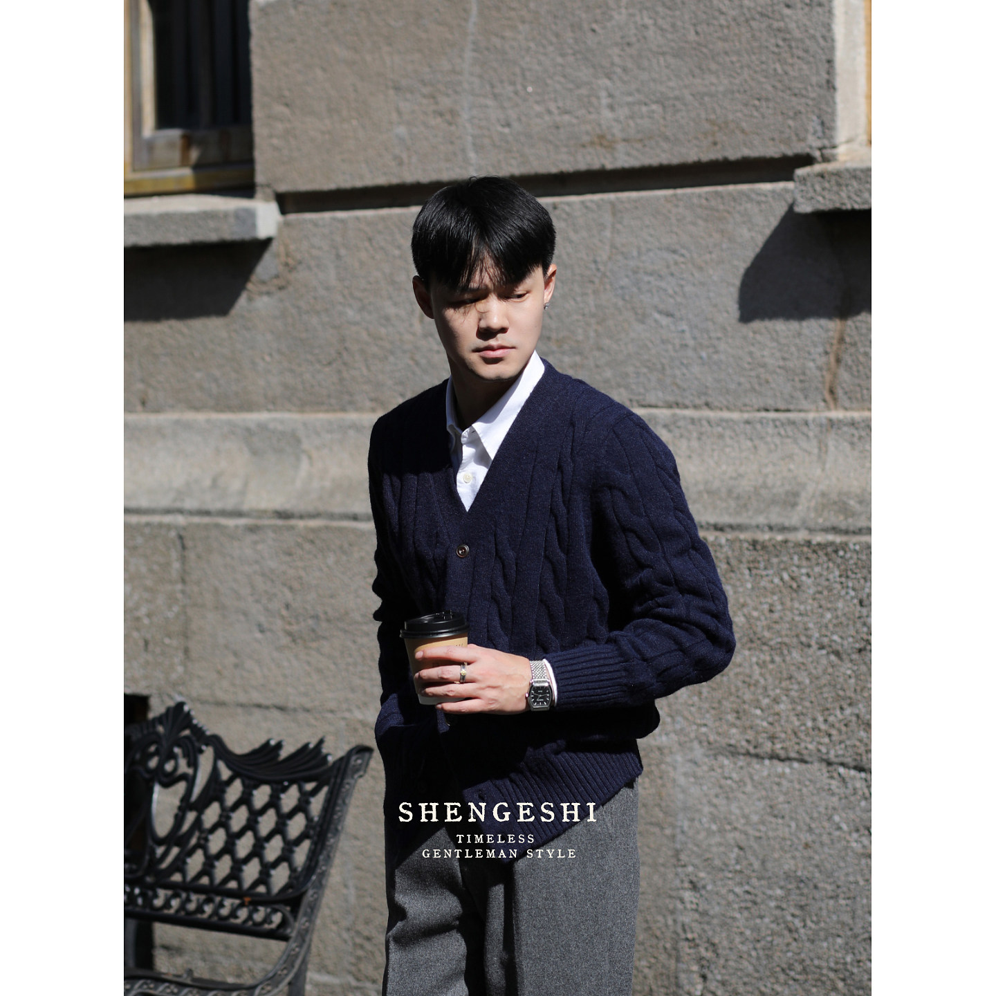 复古英伦绞花秋冬厚款保暖开衫 针织衫文艺修身弹力麻花毛衣外套