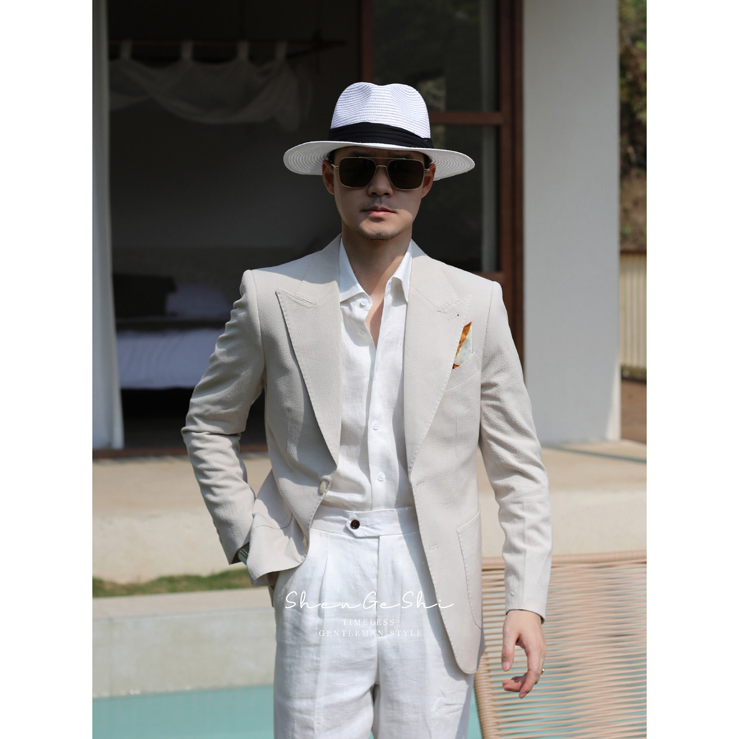 泡泡纱意式绅士西服结婚英伦轻奢度假风小清新抗皱修身西装外套