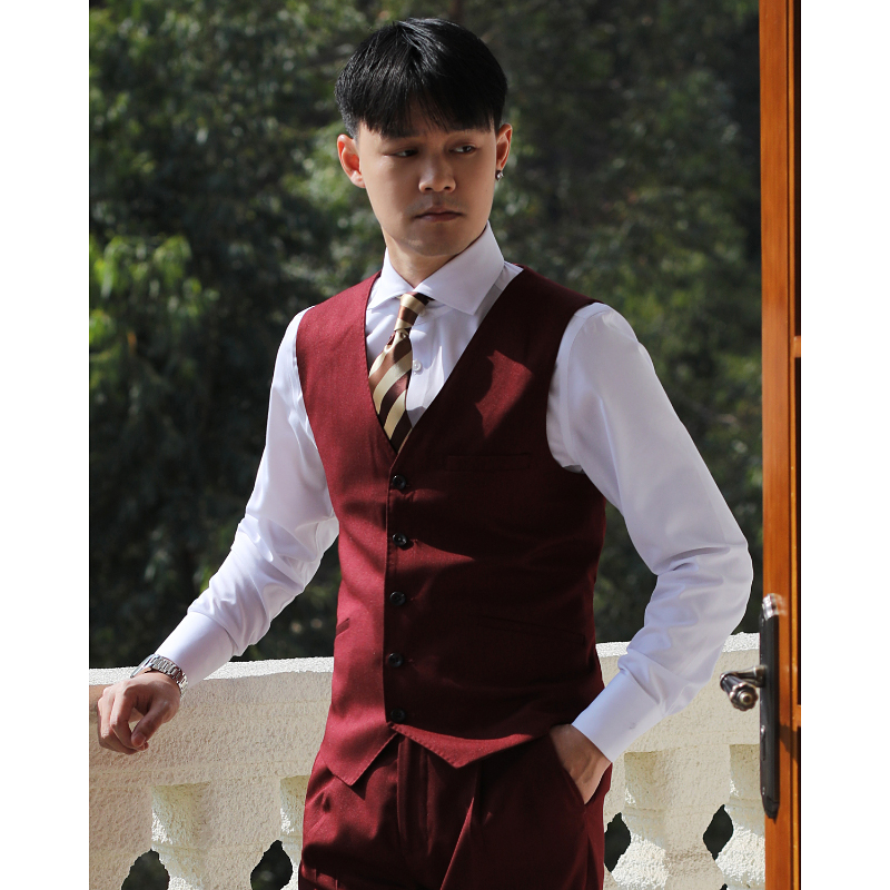 复古意式V领雅痞绅士 英伦商务免烫休闲修身结婚新郎西装马甲