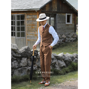 结婚婚纱照西装 法式 文艺休闲修身 领羊毛粗花呢 马甲 复古浪漫西装