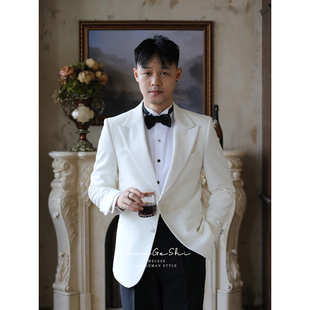 戗驳领礼服 英伦绅士新郎结婚西装英伦宴会舞台婚礼修身西服外套