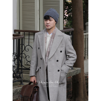 英伦复古马球大衣中长款修身外套温暖优雅双排扣羊毛呢戗驳领大衣