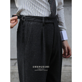 那不勒斯百搭卷边西裤 英伦复古高腰修身 意式 长裤 羊毛粗花呢厚款