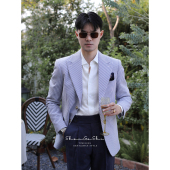 泡泡纱绅士通勤西服结婚英伦轻奢度假风细条纹抗皱修身 外套 西装