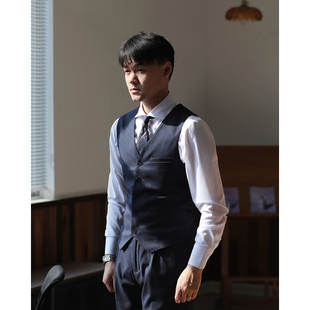 復古英倫V領雅痞紳士馬夾英倫商務上班修身 馬甲 結婚新郎條紋西裝