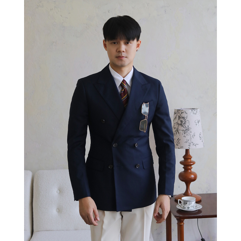 [多色]英伦商务上班通勤双排扣复古修身职场意式结婚新郎西服外套
