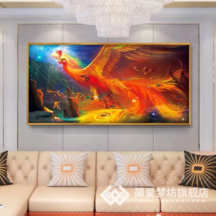 纯手工绣好的十字绣成品2022火凤凰国风新款风景客厅卧室装饰挂画图片