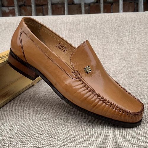 正装一脚蹬圆头打蜡皮休闲皮鞋男