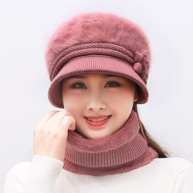 加绒护耳围巾针织中老年风毛线帽