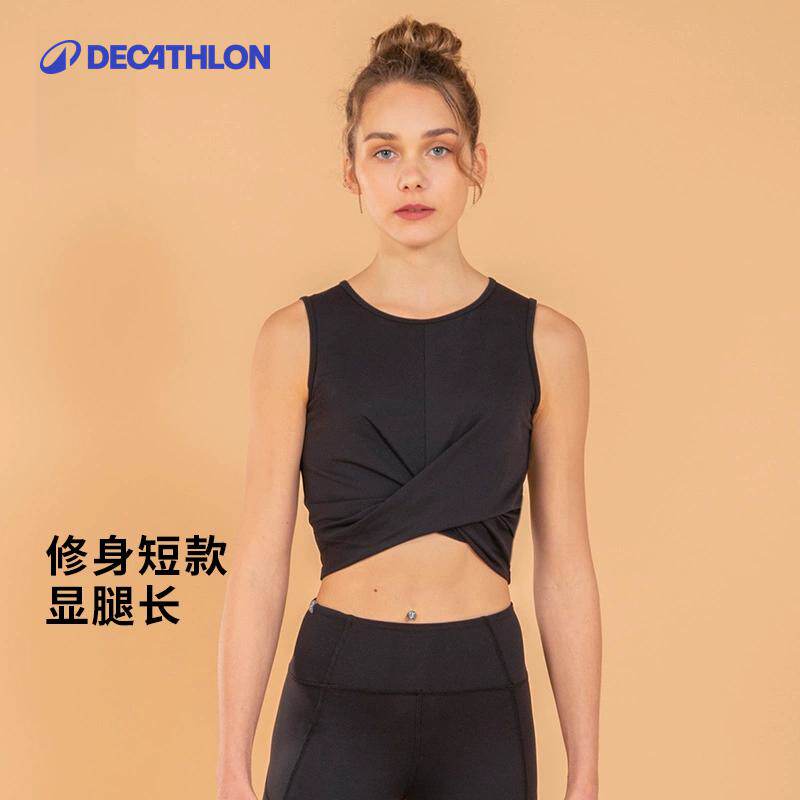 迪卡侬运动背心夏季瑜伽服运动健身时尚跑步扭结无袖上衣sat1