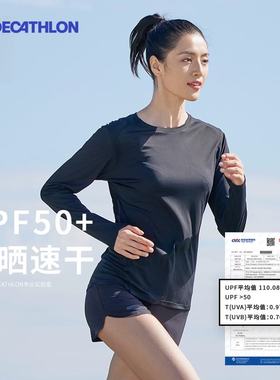 迪卡侬户外打底速干衣T恤女运动跑步上衣健身服瑜伽长袖防晒SAL2