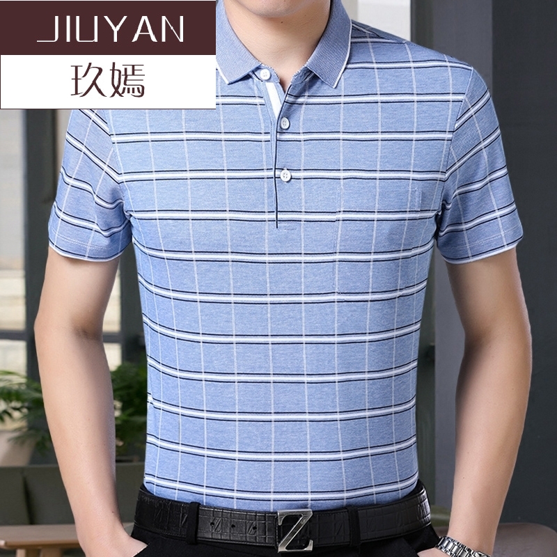 玖嫣夏装男士短袖t恤带有口袋t血中年夏天衣服体桖冰丝光棉丅
