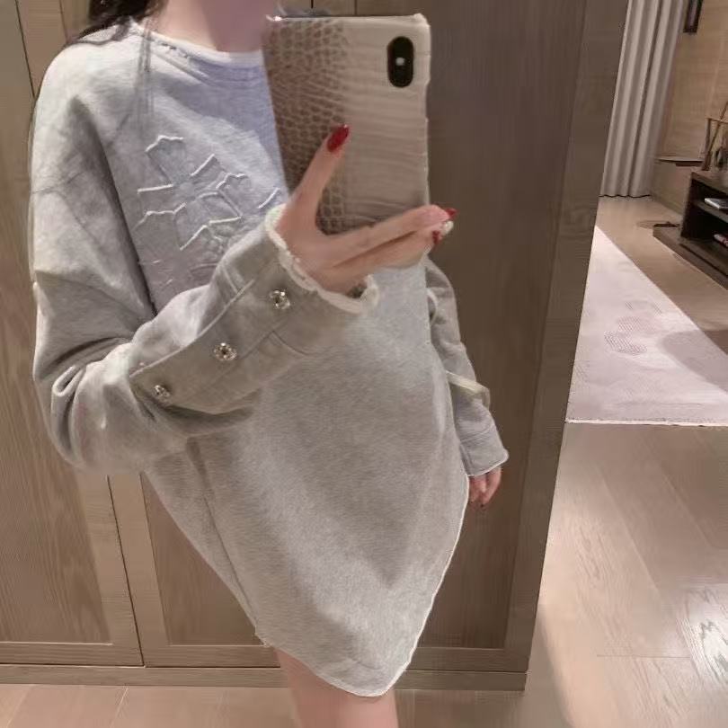 潮牌2025罗马蹄字母印花刺绣春季新款圆领宽松十字架卫衣男女同款