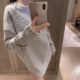 潮牌2025罗马蹄字母印花刺绣春季新款圆领宽松十字架卫衣男女同款