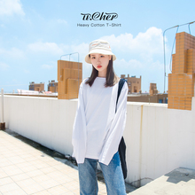 宽松内搭叠穿上衣纯色ins潮初秋春 纯棉韩版 纯白色长袖 t恤女打底衫