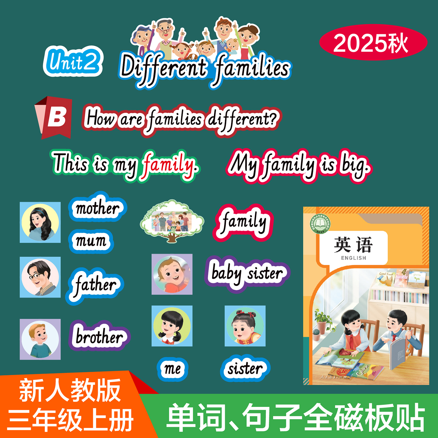 新版人教PEP小学英语3上磁吸板贴