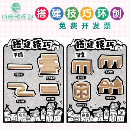 幼儿园建构区搭建技巧墙面布置装饰纸杯纸筒雪花片积木棋主题贴纸