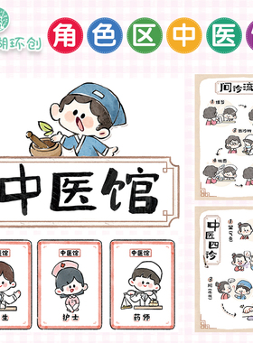 幼儿园中医馆角色扮演环创墙贴