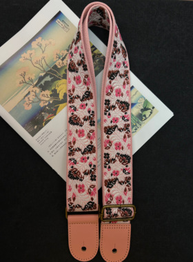 【原创】Loudspeaker日系和风粉色樱花 植绒皮高级艺术感吉他背带