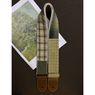 手缝线迹拼布绿色系吉他背带