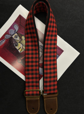 【原创】Loudspeaker苏格兰狂想 意大利皮革工艺黑红格纹吉他背带