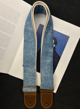 【原创】Loudspeaker蓝隙 意大利皮革工艺浅蓝牛仔艺术感吉他背带