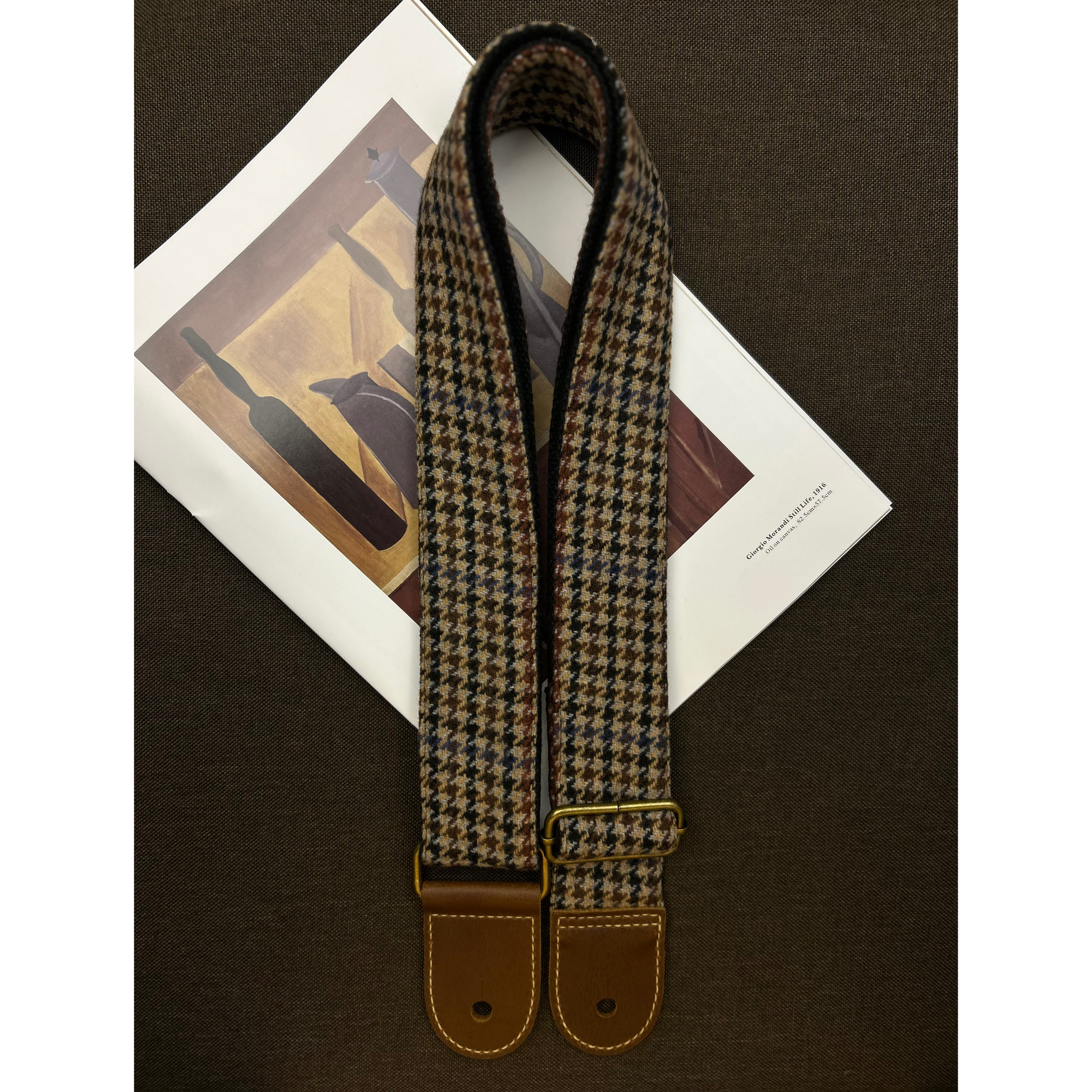 【原创】Loudspeaker 千鸟 意大利皮革工艺复古英伦羊毛吉他背带