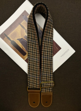 【原创】Loudspeaker 千鸟 意大利皮革工艺复古英伦羊毛吉他背带